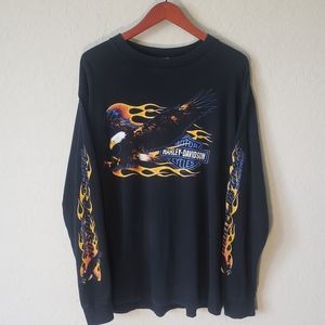 VTG 90s Harley Davidson Eagle Flames LS T Shirt